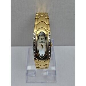 Jules Jurgensen Women Gold Tone Diamond Accent MOP Dial Quartz Watch New Battery